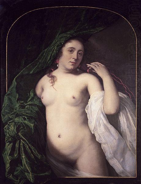 Nude drawing back the curtain, Bartholomeus van der Helst